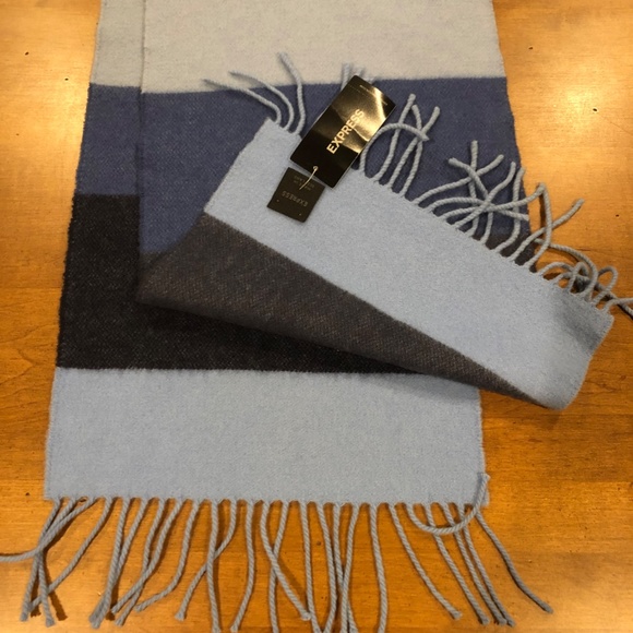 NWT Blue Striped Merino Wool/Cashmere Scarf - Picture 2 of 5